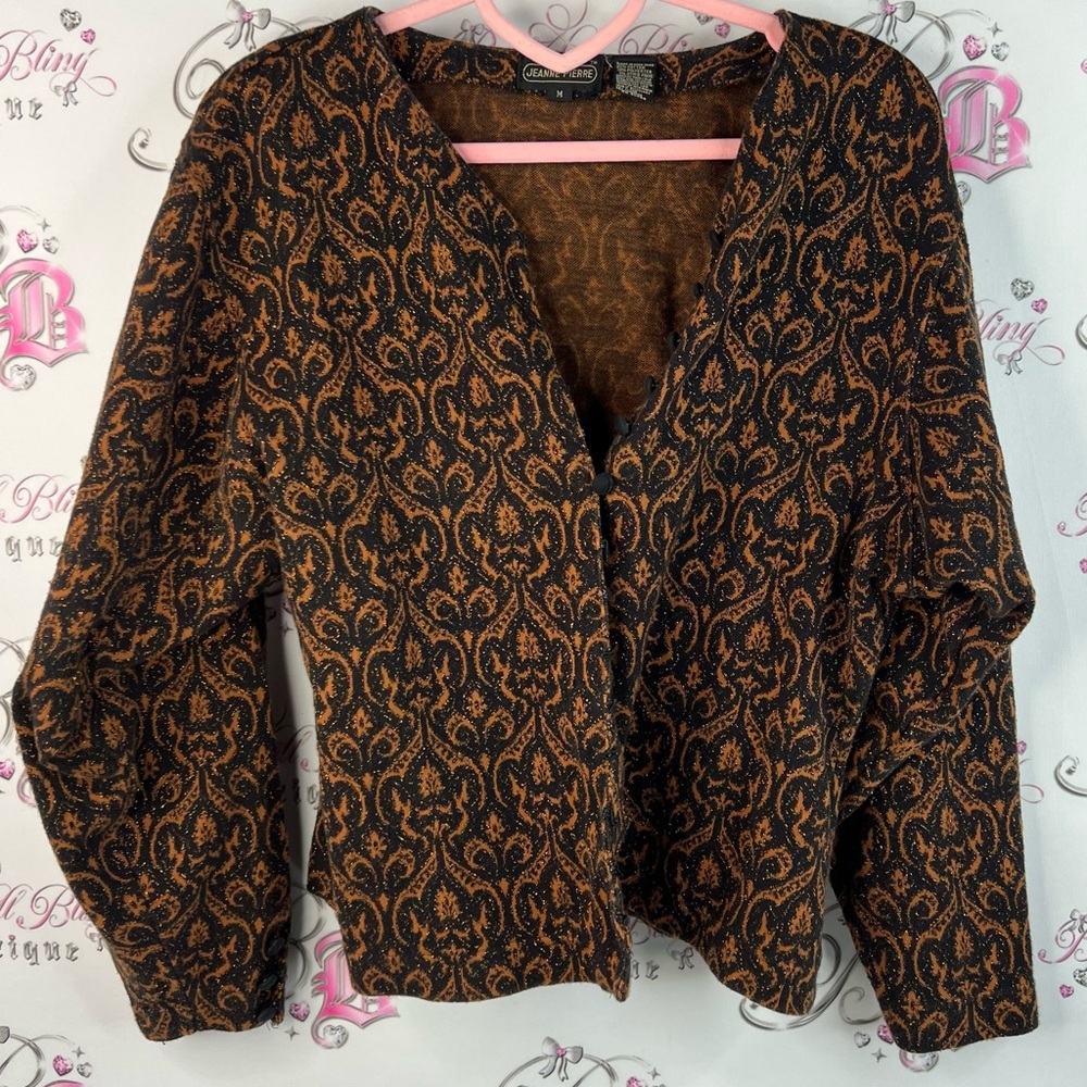 JEANNE PIERRE cardigan sparkly Black and Brown Patterned Blazer long sleeve